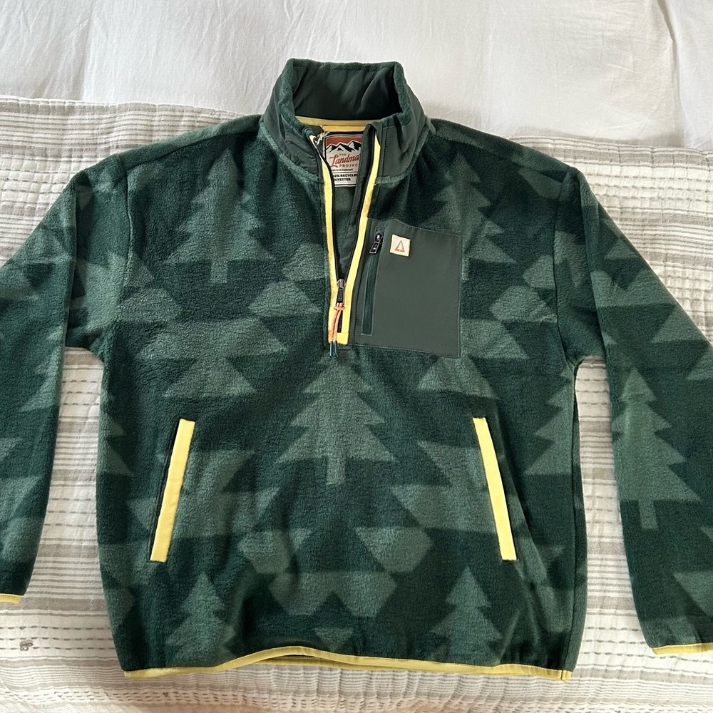 Green Patterned Ski Fleece Pullover Jacket with Y… - image 2